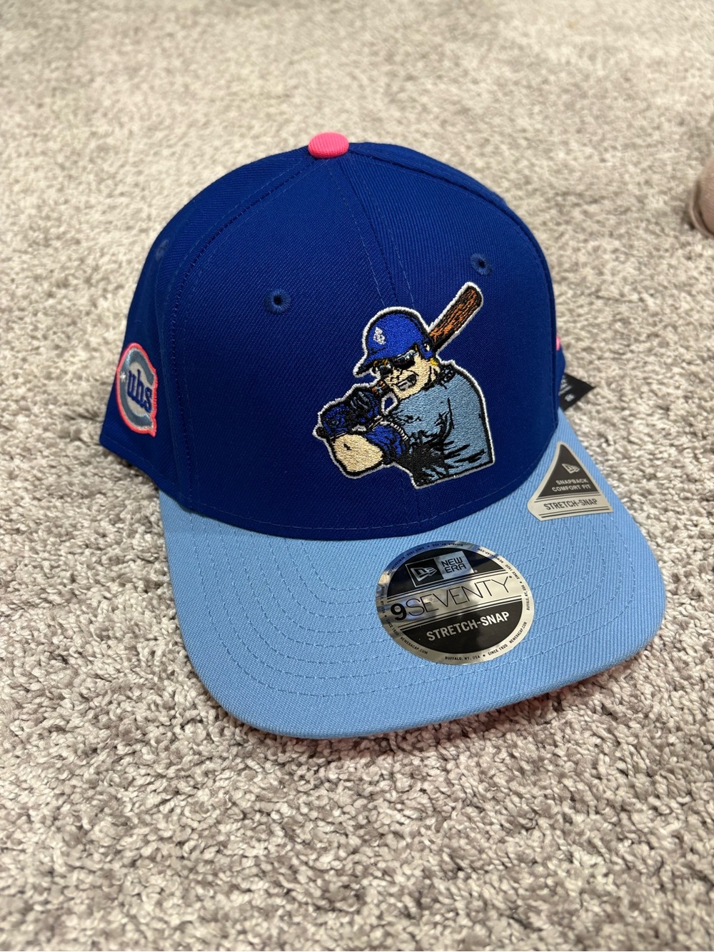 New Era Chicago Cubs Royal Blue and Light Blue Snapback Hat with Pink Accents